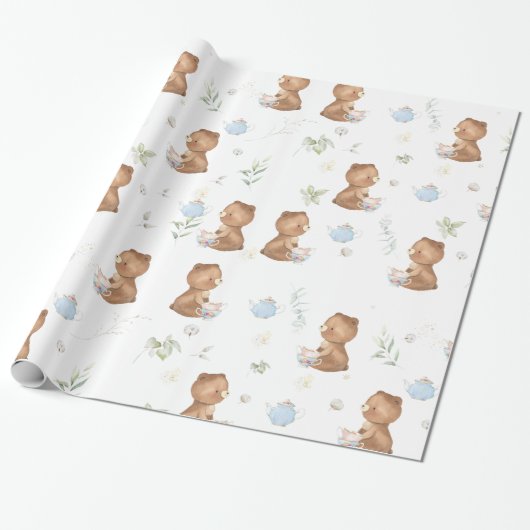 かわいいテディが紅茶パーティー茶を2誕生日 ラッピングペーパー (アンロールド)