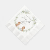 かわいいテディが2歳の誕生日のお茶をパーティー 縁ありランチョンナプキン (角)