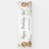 かわいいテディが2歳の誕生日を背景にお茶を飲む 横断幕 (縦)