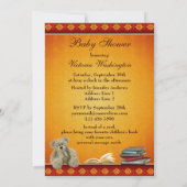 かわいいテディのニュートラルは本のベビーシャワーを持って来ます 招待状 (裏面)