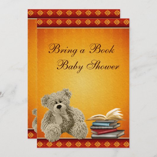 かわいいテディのニュートラルは本のベビーシャワーを持って来ます 招待状 (正面/裏面)