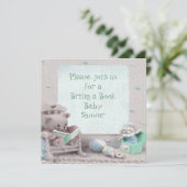 かわいいテディの読書は本のベビーシャワーを持って来ます 招待状 (スタンド正面)