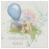 かわいいテディの青い気球の男の赤ちゃんの子供部屋 ファブリック (クローズアップ)