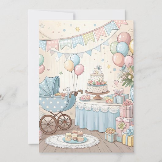 かわいいテディカスタム男の赤ちゃんシャワー招待状 招待状 (裏面)