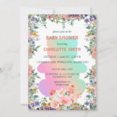 かわいいテディクマの水の色のグラデーション赤ちゃんシャワー 招待状 (正面)