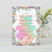 かわいいテディクマの水の色のグラデーション赤ちゃんシャワー 招待状 (スタンド正面)