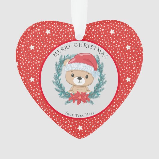 かわいいテディスター赤と白ズメリークリスマス オーナメント (正面)