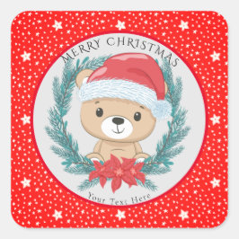 かわいいテディスター赤と白ズメリークリスマス スクエアシール