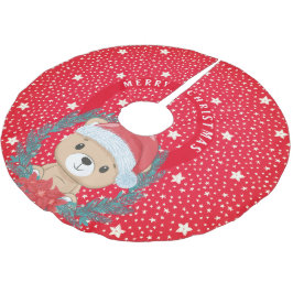 かわいいテディスター赤と白ズメリークリスマス ブラッシュドポリエステルツリースカート