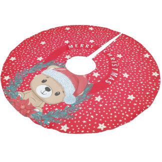 かわいいテディスター赤と白ズメリークリスマス ブラッシュドポリエステルツリースカート