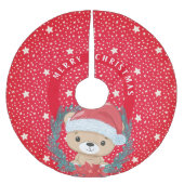 かわいいテディスター赤と白ズメリークリスマス ブラッシュドポリエステルツリースカート (正面)