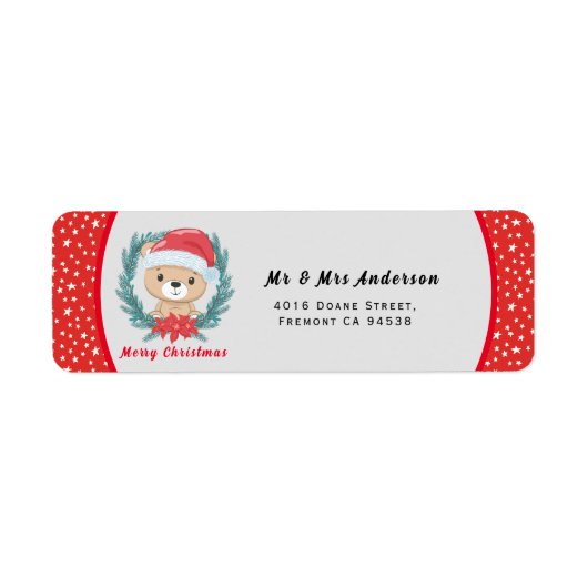 かわいいテディスター赤と白ズメリークリスマス ラベル (正面)