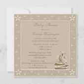 かわいいテディニュートラルで本を持ち込む赤ちゃんシャワー 招待状 (裏面)