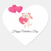 かわいいテディバレンタインデーのステッカー ハートシール (正面)