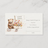 かわいいテディフローラカートおむつラッフルベビーシャワー エンクロージャーカード (正面)