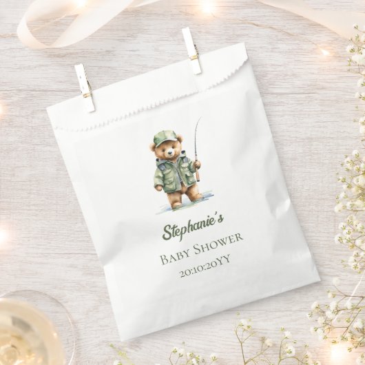 かわいいテディベアああ男の子の漁師ベイビーシャワー フェイバーバッグ (クリップ留めされた状態)