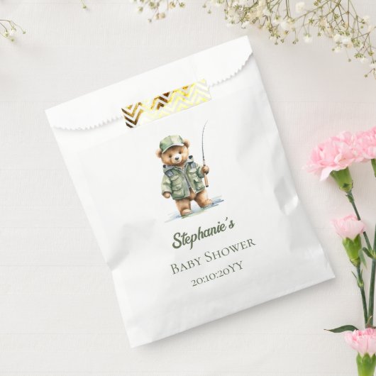 かわいいテディベアああ男の子の漁師ベイビーシャワー フェイバーバッグ (封をした状態)