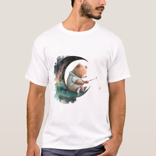 かわいいテディベアが月で、ぬいぐるみの漫画のクマ Tシャツ (正面)