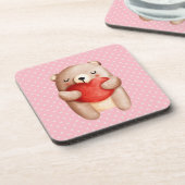 かわいいテディベアが赤いハートを抱えている コースター (左側)
