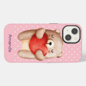  かわいいテディベアが赤いハートを持っている iPhoneケース (裏面横)