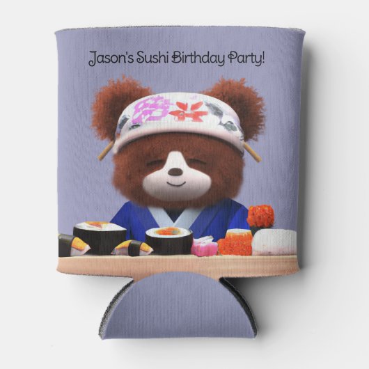 かわいいテディベアすしシェフ誕生日パーティー 缶クーラー (正面)