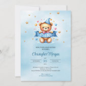 かわいいテディベアそれは男の子の赤ちゃんシャワーだ 招待状 (正面)