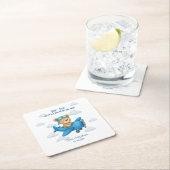 かわいいテディベアで飛行機の赤ちゃんシャワー | スクエアペーパーコースター (インサイチュ)