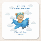 かわいいテディベアで飛行機の赤ちゃんシャワー | スクエアペーパーコースター (正面)
