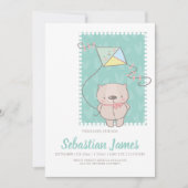 かわいいテディベアとカイト新生児 案内状 (正面)