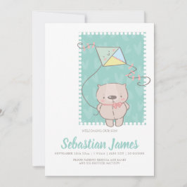 かわいいテディベアとカイト新生児 案内状