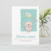 かわいいテディベアとカイト新生児 案内状 (スタンド正面)