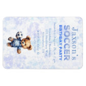 かわいいテディベアとサッカーの誕生日パーティー招待状 マグネット (横)