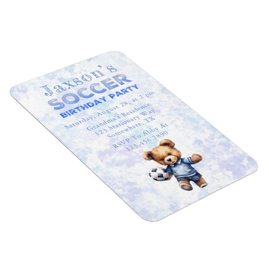 かわいいテディベアとサッカーの誕生日パーティー招待状 マグネット (右側)