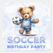 かわいいテディベアとサッカーの誕生日パーティー スクエアシール (正面)