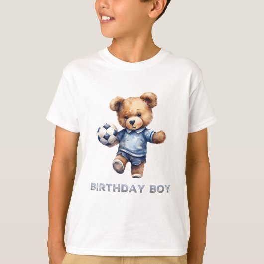 かわいいテディベアとサッカーの誕生日パーティー Tシャツ (正面)