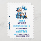 かわいいテディベアとトレインボーイ赤ちゃんシャワー 招待状 (正面/裏面)