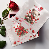 かわいいテディベアとバラ&ハートバレンタインデー シーズンカード