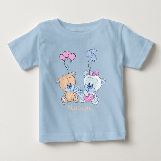 かわいいテディベアとバルーンイラストレーション ベビーTシャツ (正面)
