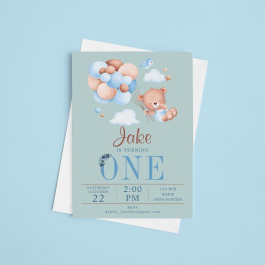 かわいいテディベアとバルーンベビー誕生日 招待状