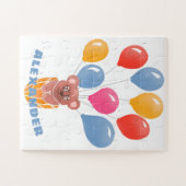 かわいいテディベアとバルーン子供の名前 ジグソーパズル (横)