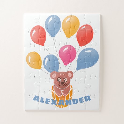 かわいいテディベアとバルーン子供の名前 ジグソーパズル (縦)