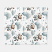 かわいいテディベアとバルーン水彩色 フリースブランケット (正面(横))