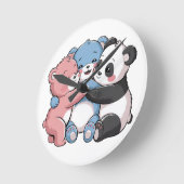 かわいいテディベアとパンダ ラウンド壁時計 (傾斜)