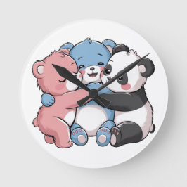 かわいいテディベアとパンダ ラウンド壁時計