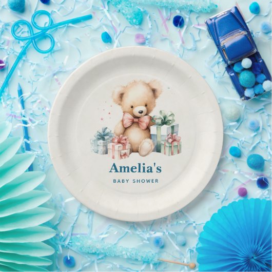 かわいいテディベアとプレゼント赤ちゃんシャワー ペーパープレート (パーティー)