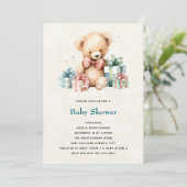 かわいいテディベアとプレゼント赤ちゃんシャワー 招待状 (スタンド正面)