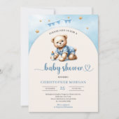 かわいいテディベアとベビーボトルアーチ男の子 招待状 (正面)