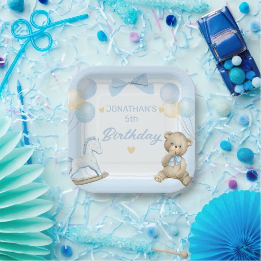 かわいいテディベアとロッキングホース ペーパープレート (パーティー)