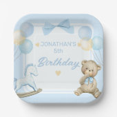 かわいいテディベアとロッキングホース ペーパープレート (正面)