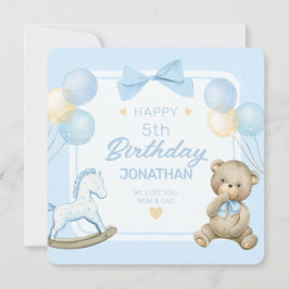 かわいいテディベアとロッキングホース 招待状